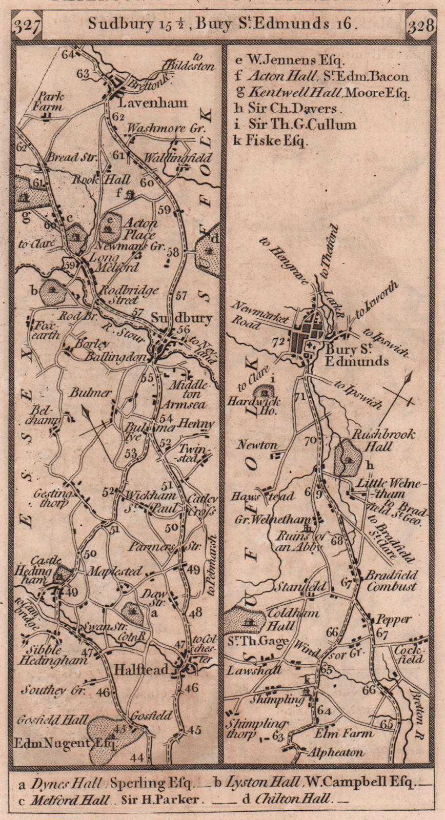 Associate Product Halstead-Sudbury-Lavenham-Bury St. Edmunds road strip map PATERSON 1803