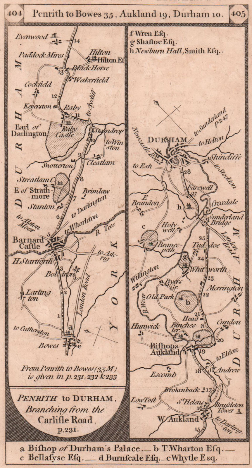 Associate Product Bowes-Barnard Castle-Bishop Auckland-Durham road strip map PATERSON 1803