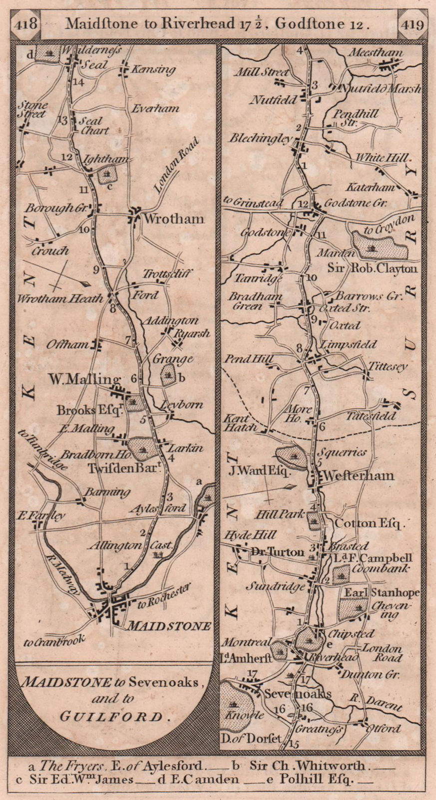 Associate Product Maidstone-Wrotham-Sevenoaks-Godstone-Meestham road strip map PATERSON 1803