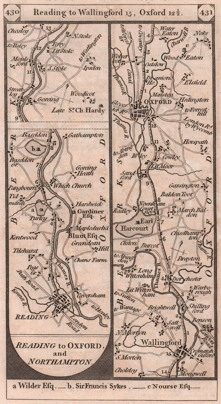 Reading-Wallingford-Dorchester-Cowley-Oxford road strip map PATERSON 1803