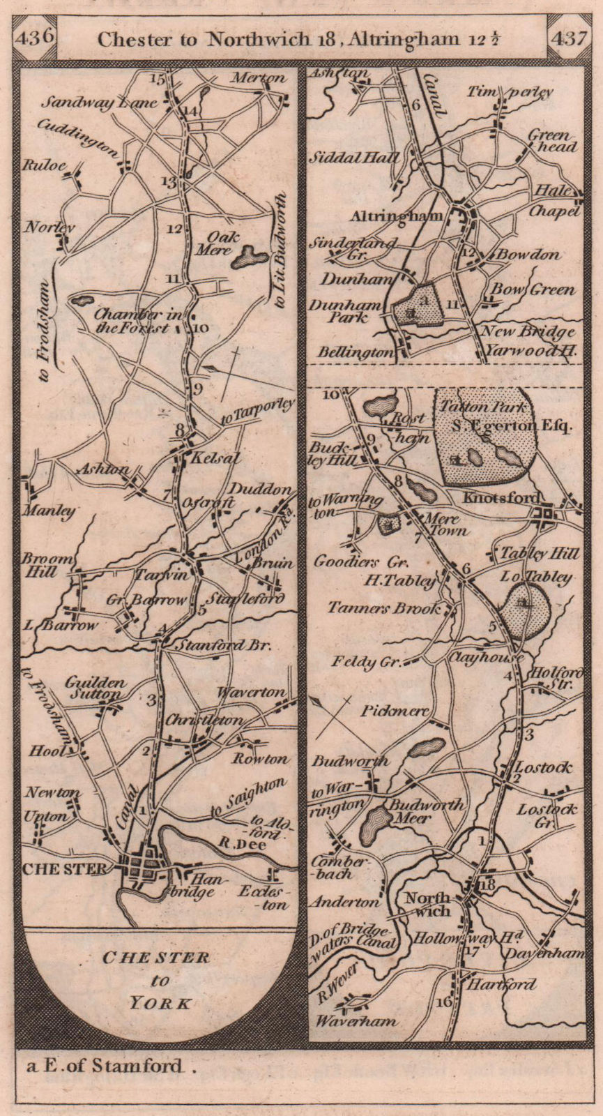 Chester - Northwich - Knutsford - Altrincham road strip map PATERSON 1803