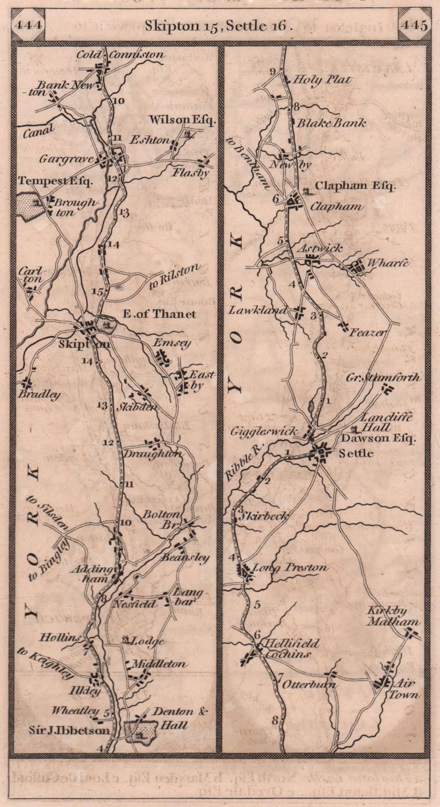 Associate Product Skipton - Gargrave - Settle - Clapham road strip map PATERSON 1803 old