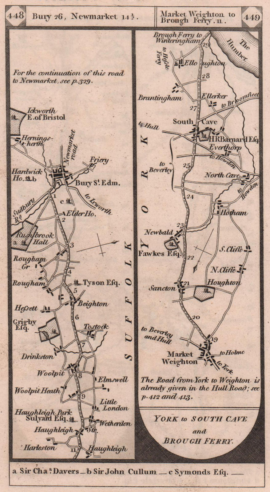 Associate Product Bury St. Edmunds. Market Weighton-Brough Ferry road strip map PATERSON 1803