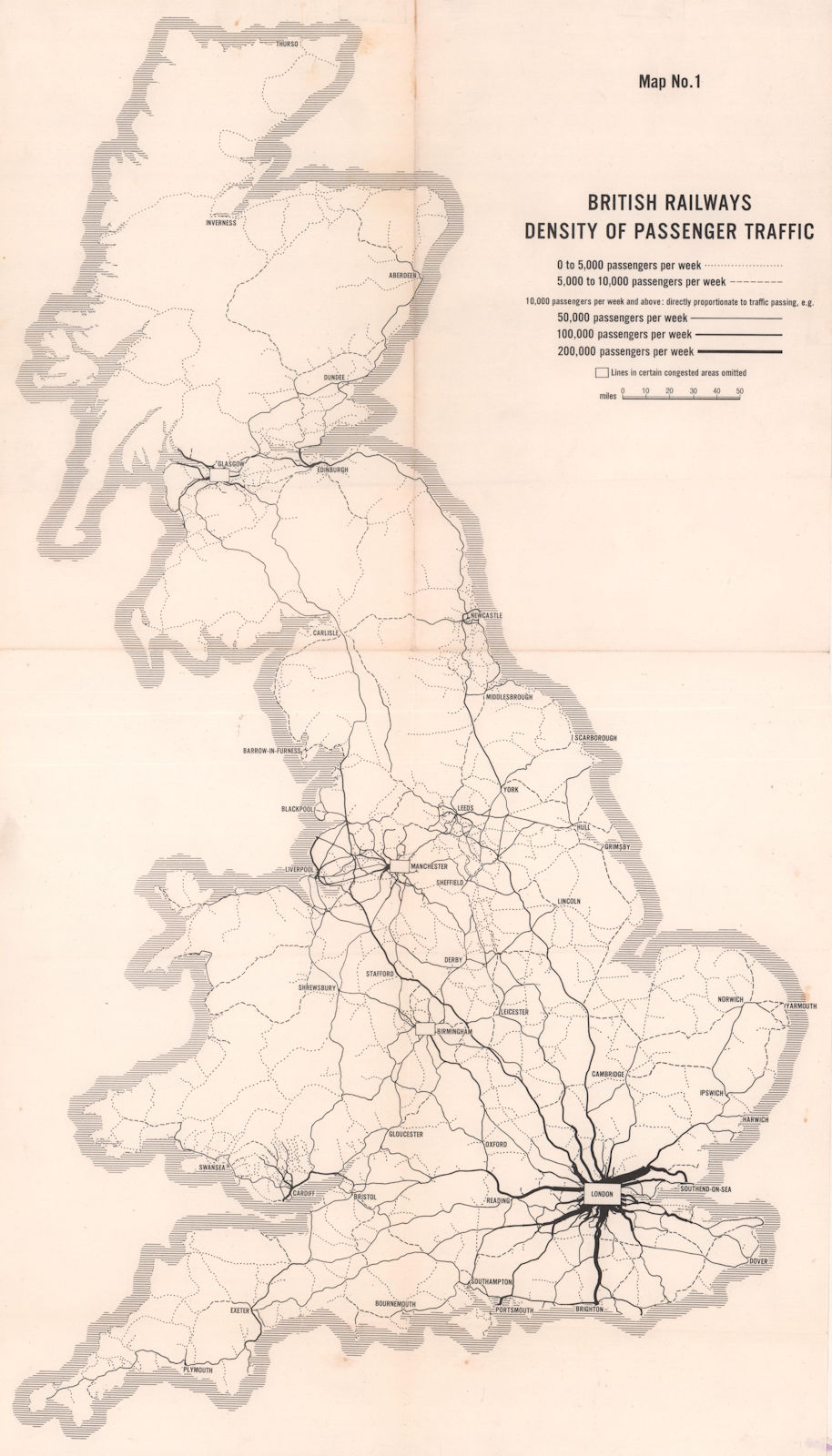 Associate Product British Railways density of passenger traffic. BEECHING REPORT 1963 old map
