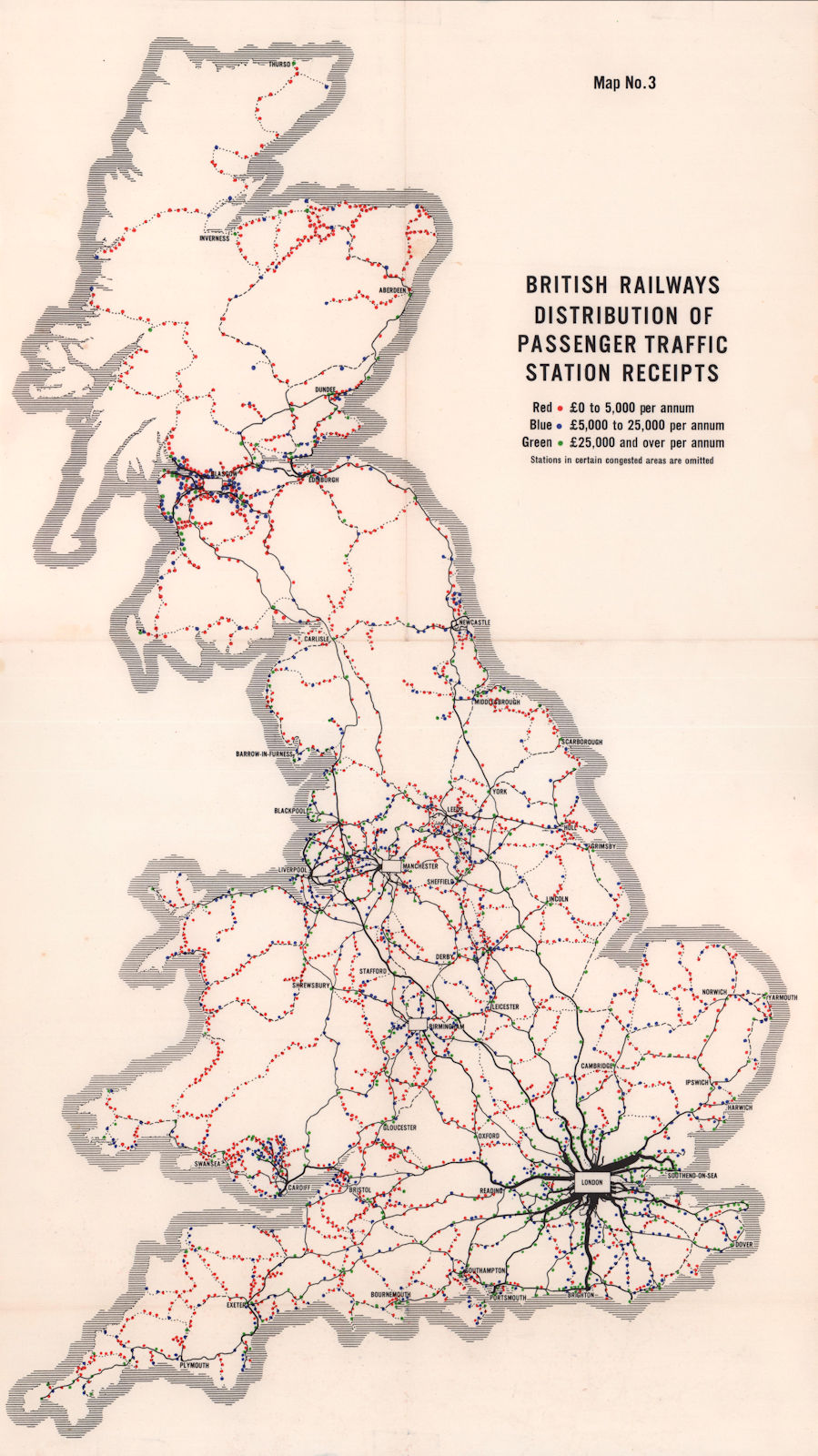 British Railways passenger traffic station receipts. BEECHING REPORT 1963 map