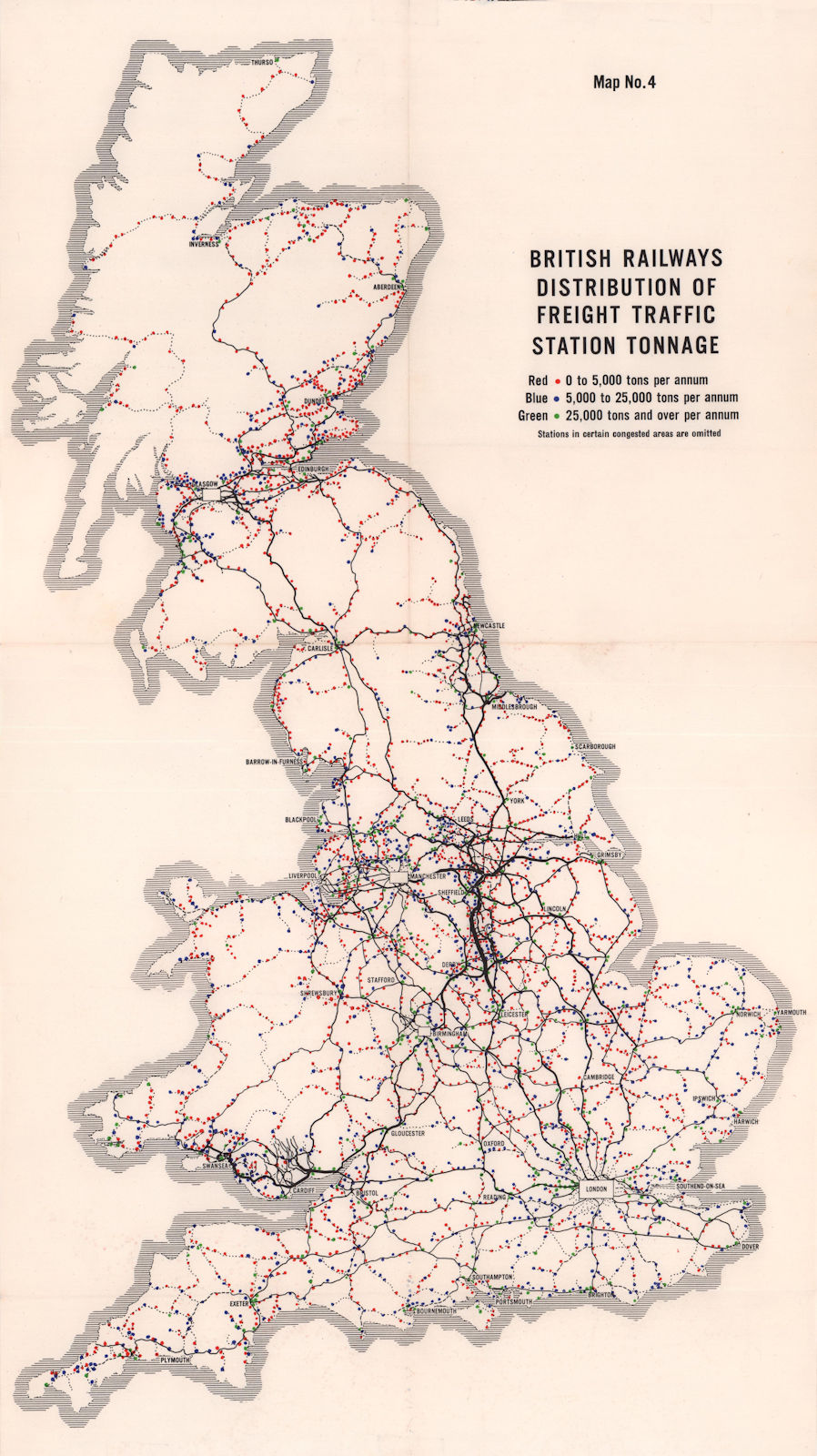 British Railways freight traffic station tonnage. BEECHING REPORT 1963 old map