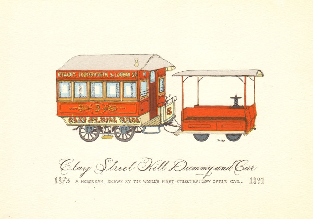 Associate Product San Francisco cable car. Clay Street Hill dummy and car 1873-1891. 1950 print