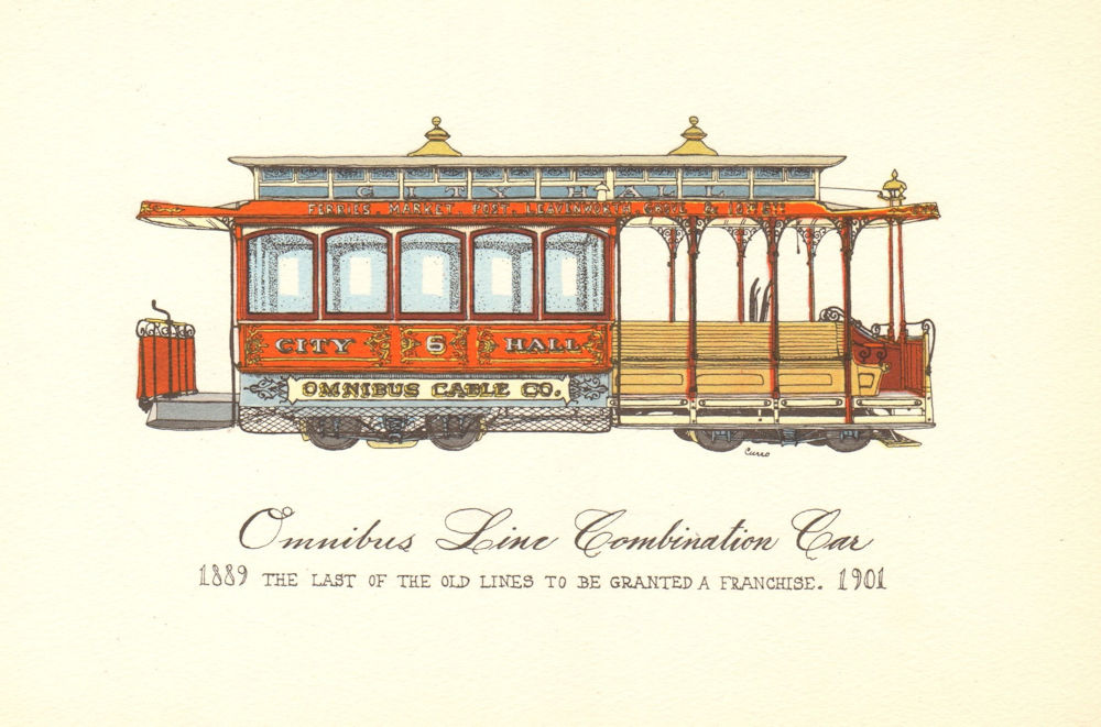 San Francisco cable car. Omnibus line combination car 1889-1901. 1950 print