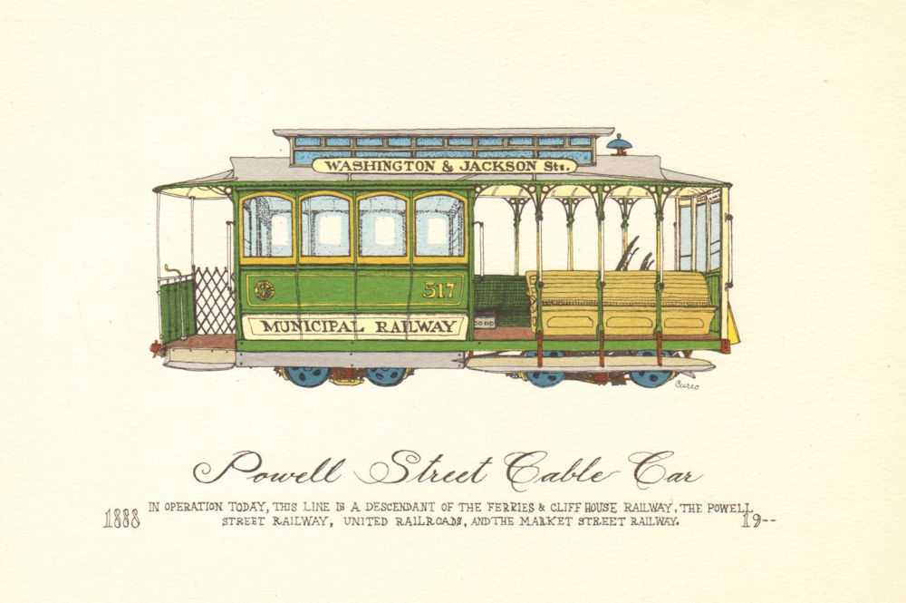 Associate Product San Francisco cable car. Powell Street cable car 1888>. 1950 old vintage print