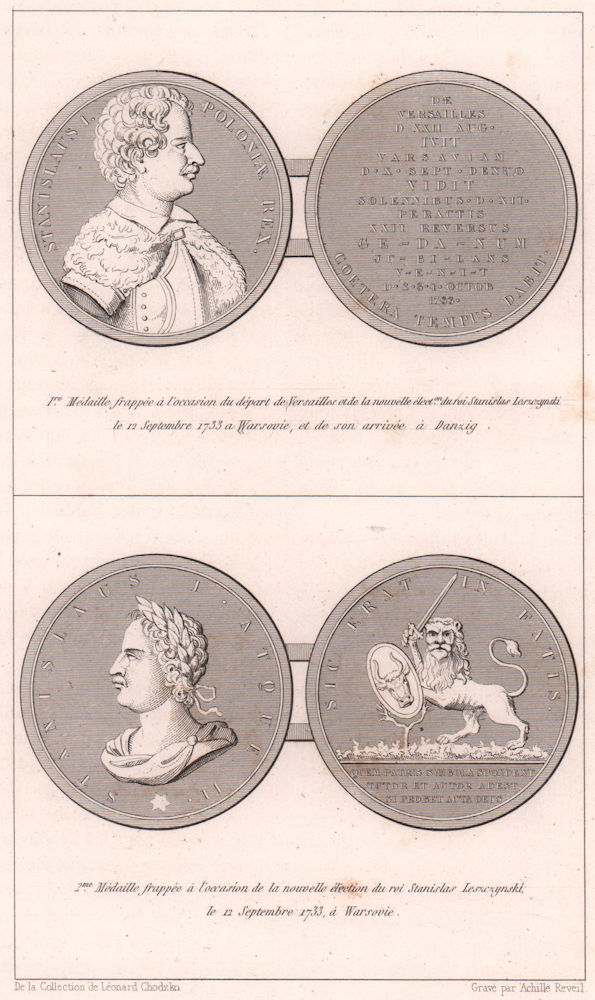 King Stanislaw Leszczynski medals 1733. Versailles. Election 1839 old print