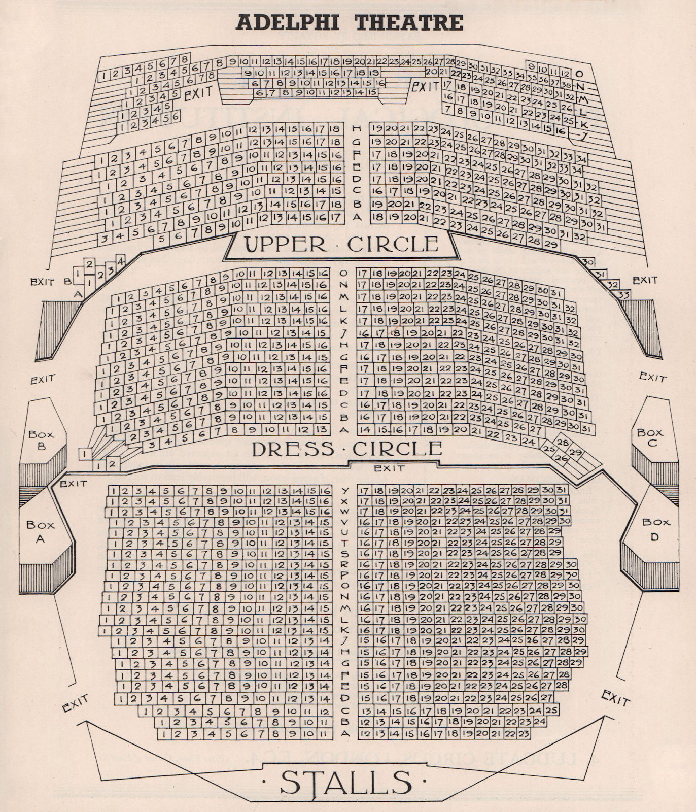ADELPHI THEATRE vintage seating plan. London West End 1937 old vintage print