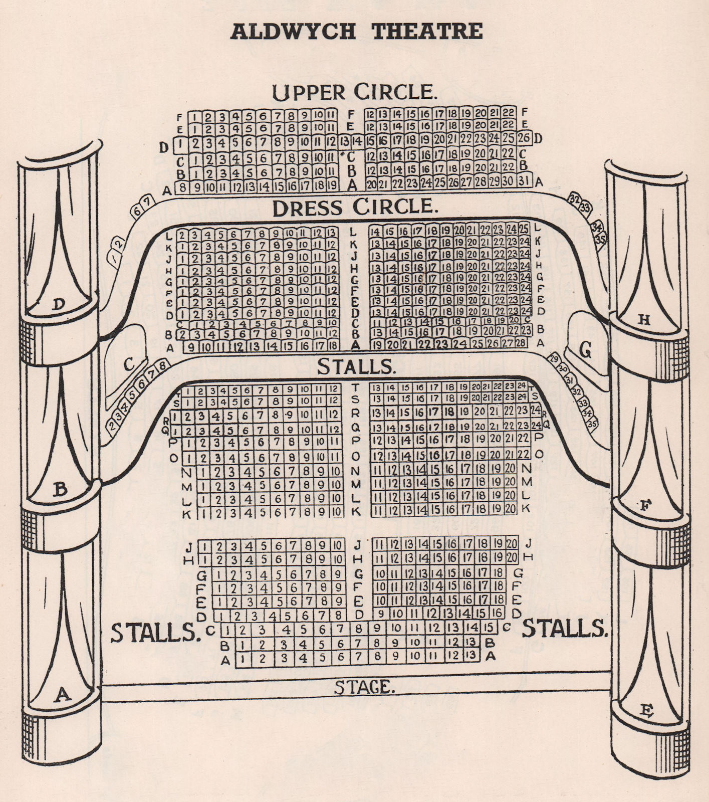 ALDWYCH THEATRE vintage seating plan. London West End 1937 old vintage print