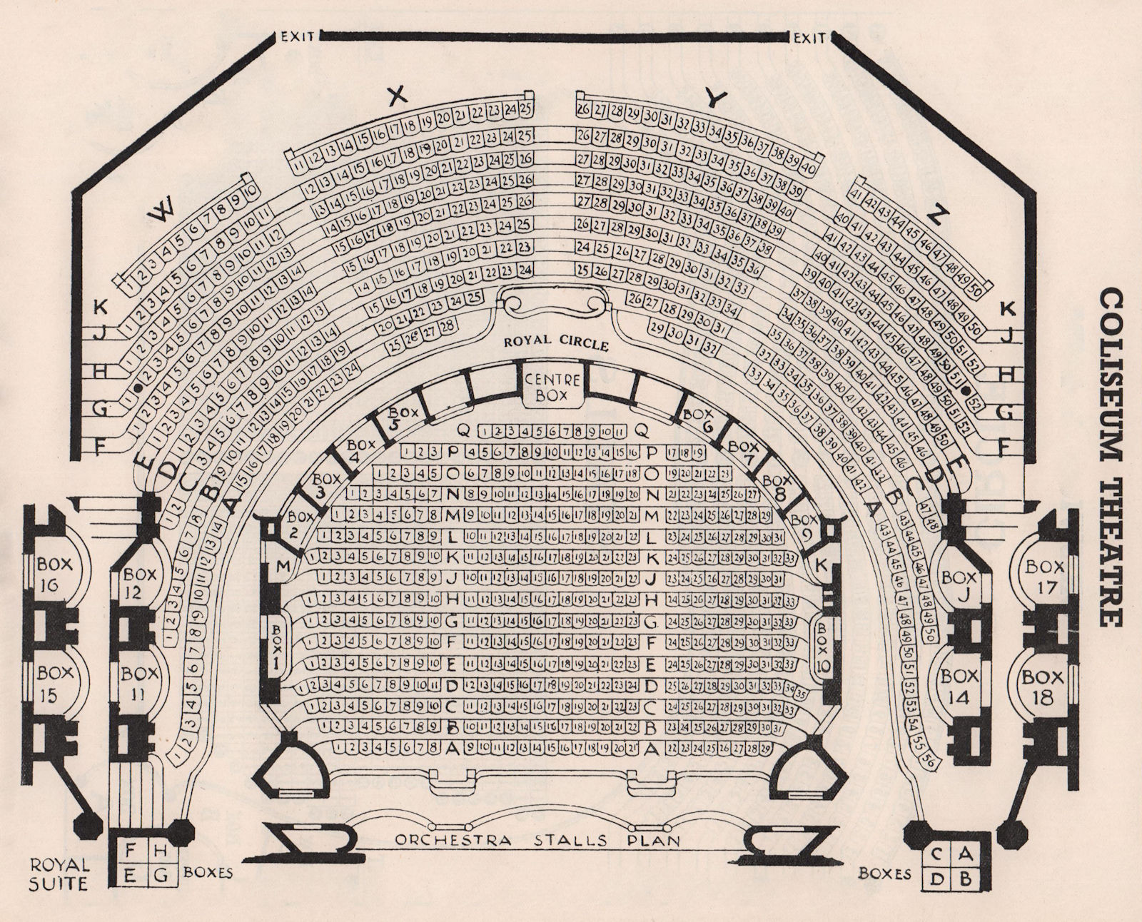 COLOSSEUM THEATRE vintage seating plan Stalls Royal Circle London West End 1937