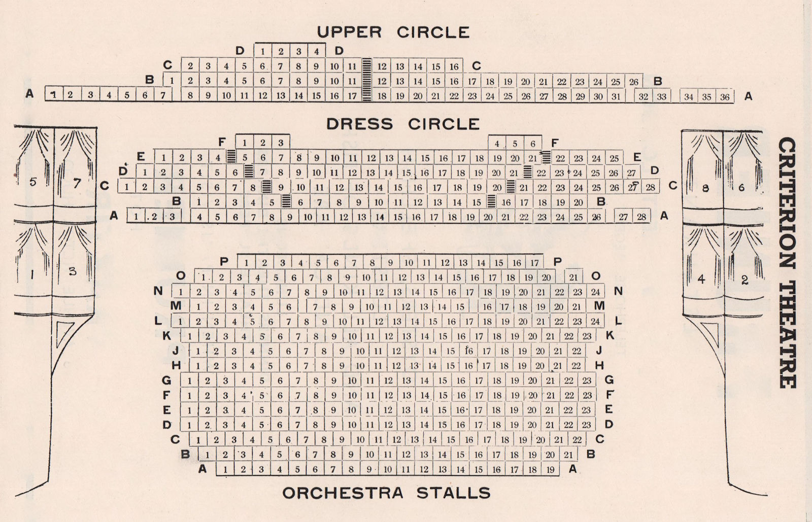 CRITERION THEATRE vintage seating plan. London West End 1937 old vintage print