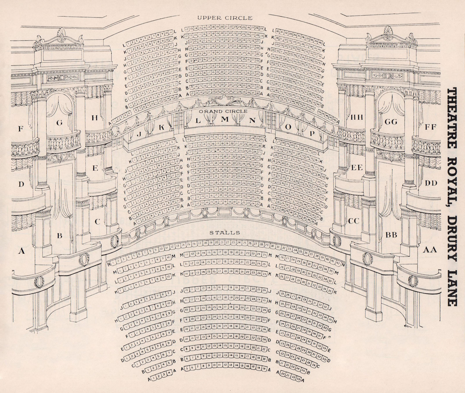 DRURY LANE THEATRE vintage seating plan. London West End. Theatre