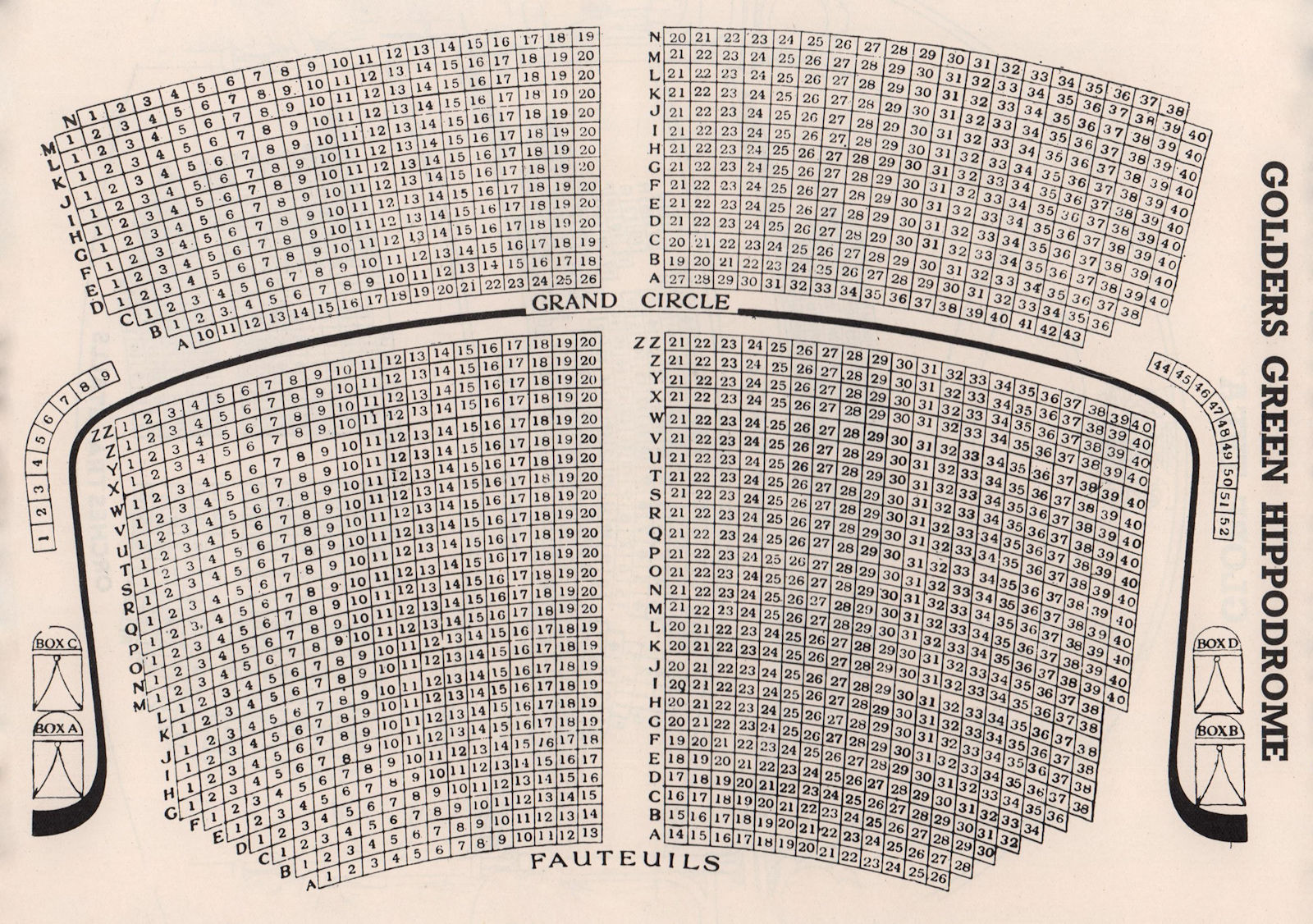 GOLDERS GREEN HIPPODROME vintage seating plan. London. Theatre/Music Hall 1937