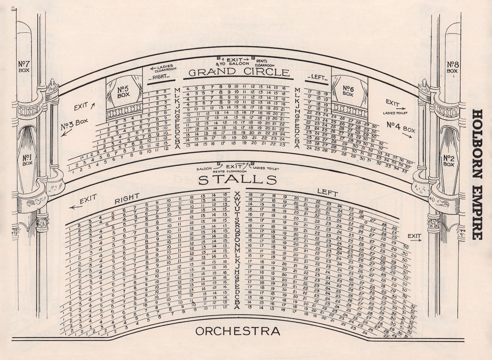 HOLBORN EMPIRE THEATRE/MUSIC HALL vintage seating plan. London 1937 old print
