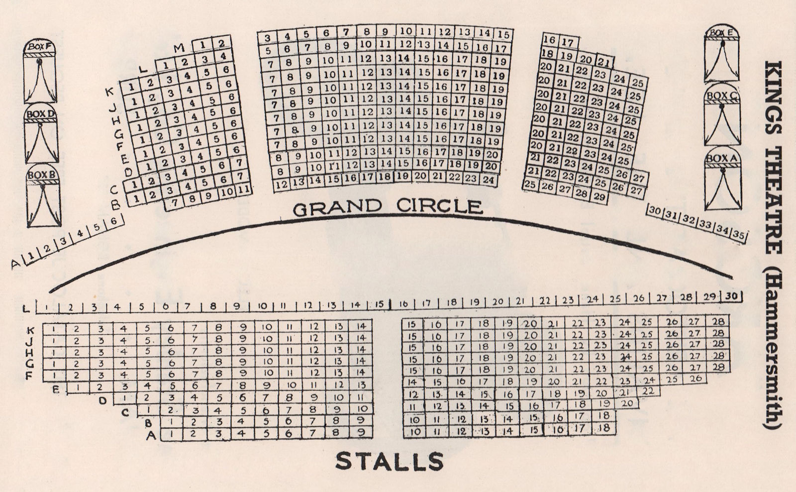 KING'S THEATRE HAMMERSMITH vintage seating plan. London. Demolished 1963 1937