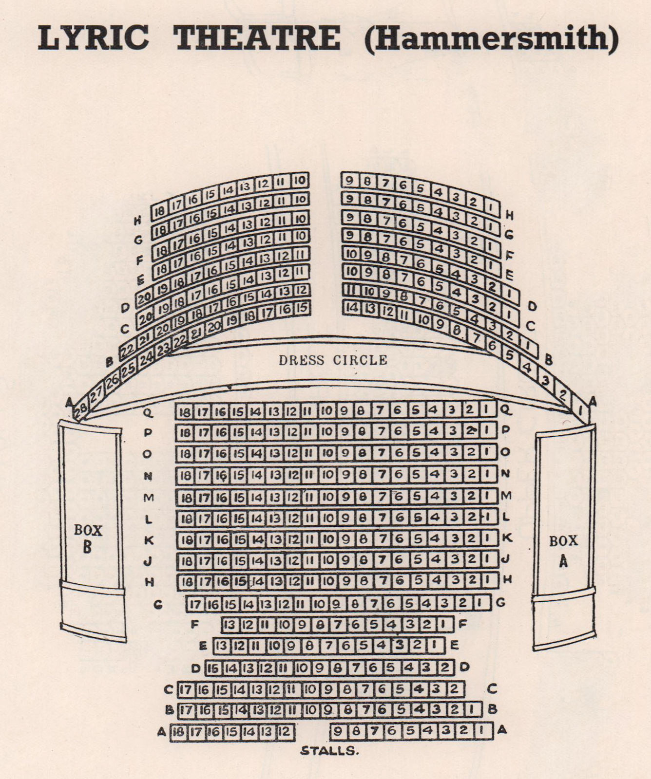 LYRIC HAMMERSMITH THEATRE vintage seating plan. London 1937 old vintage print