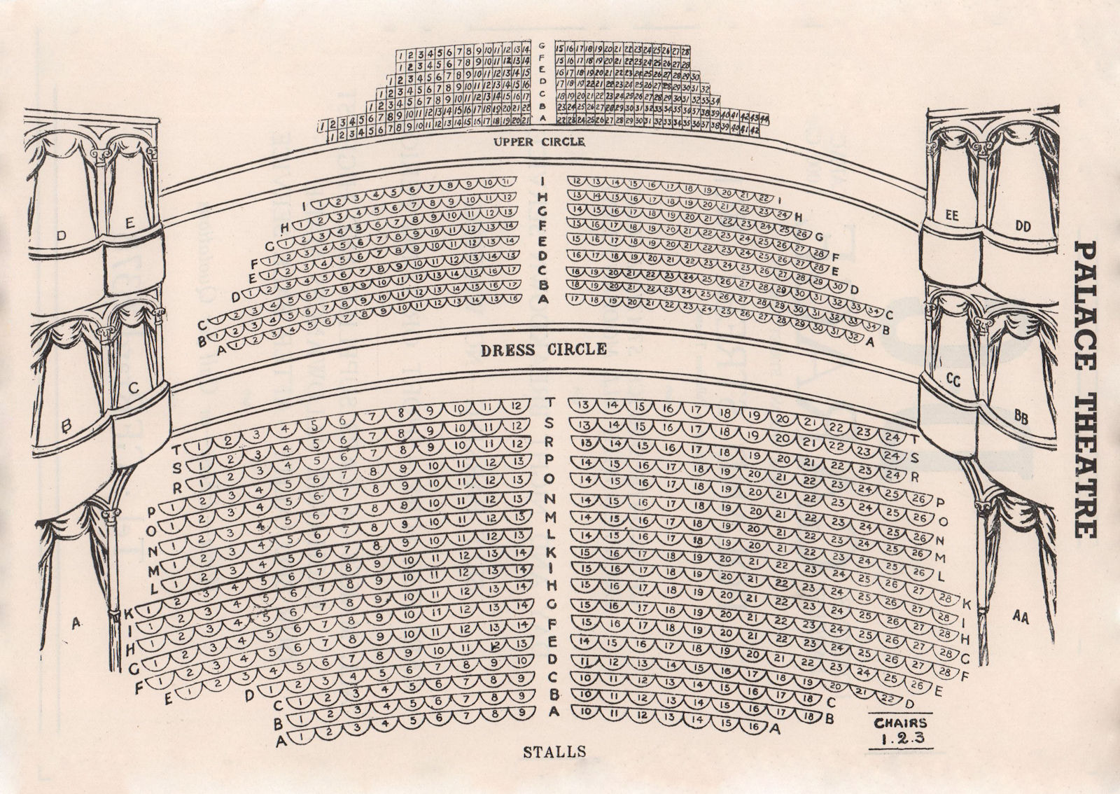 PALACE THEATRE vintage seating plan. London West End 1937 old vintage print
