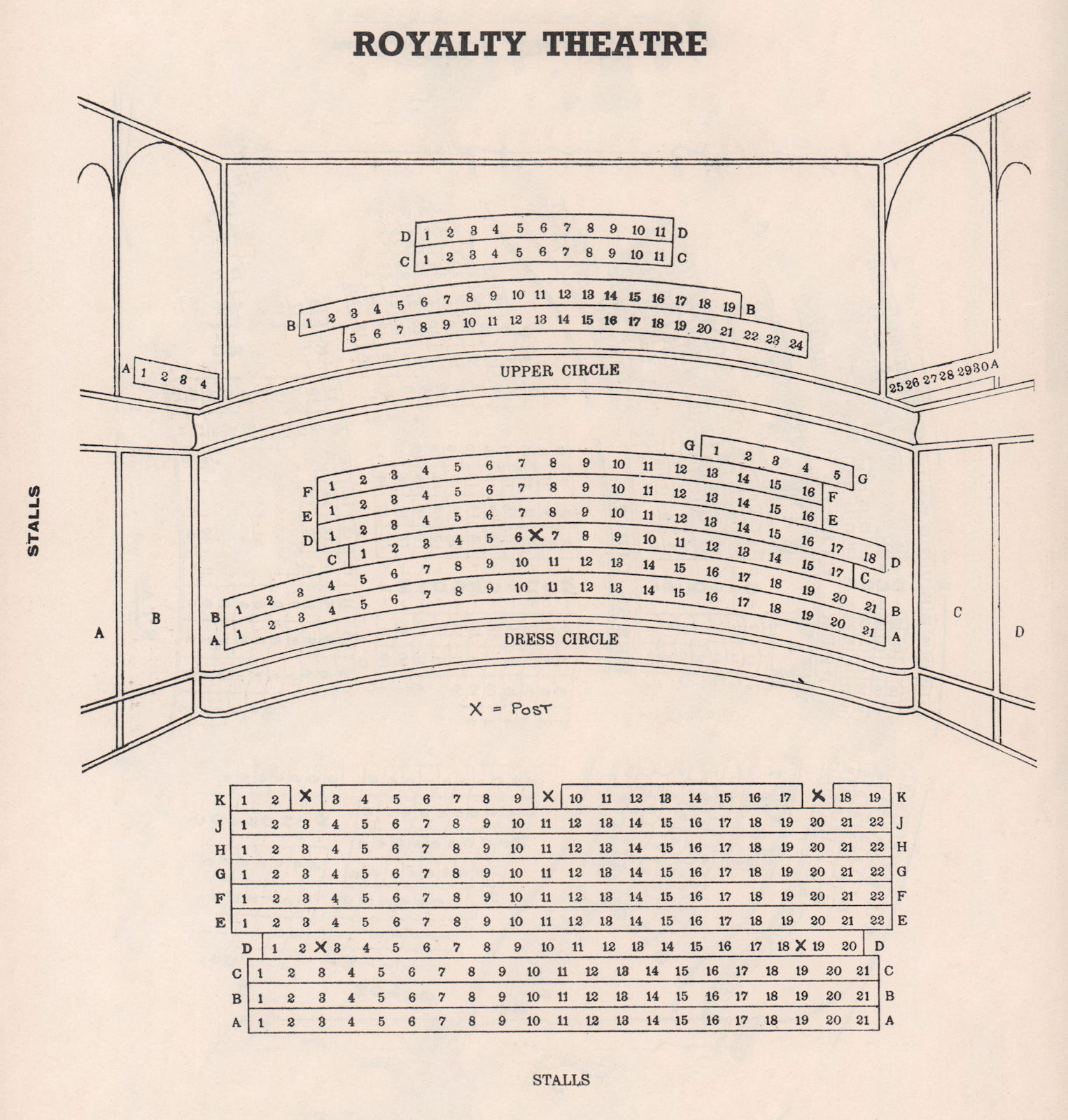 ROYALTY THEATRE vintage seating plan. London West End. Dean Street 1937 print