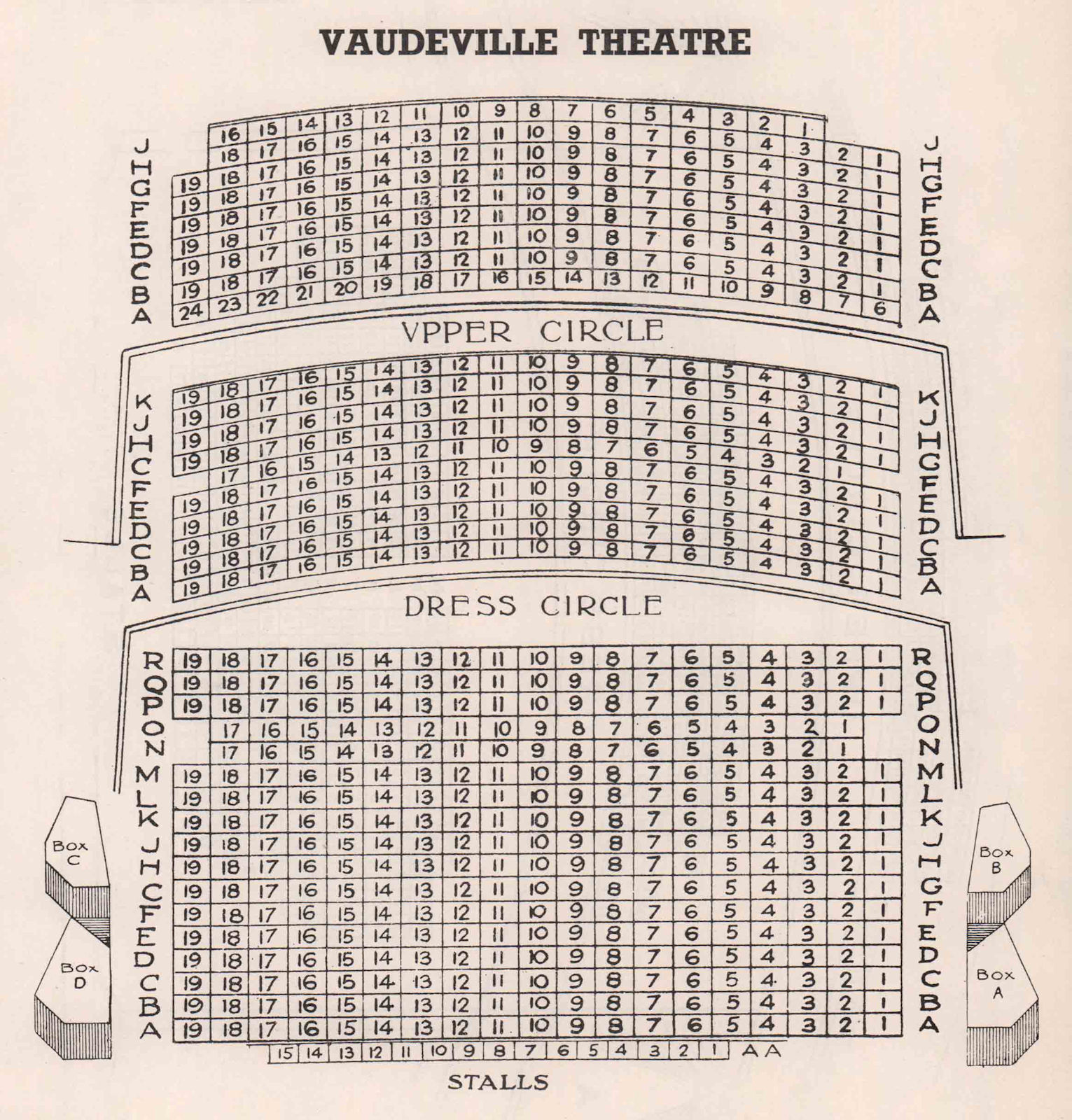 VAUDEVILLE THEATRE vintage seating plan. London West End 1937 old print