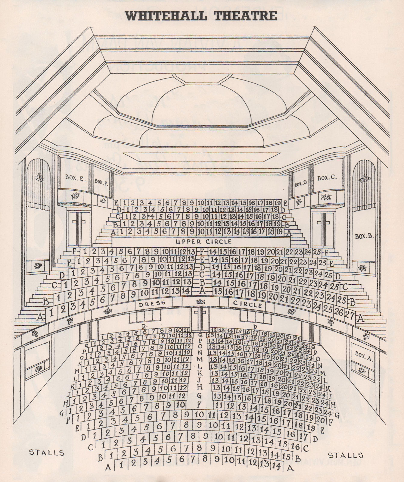 WHITEHALL THEATRE vintage seating plan. London. now Trafalgar Studios 1937