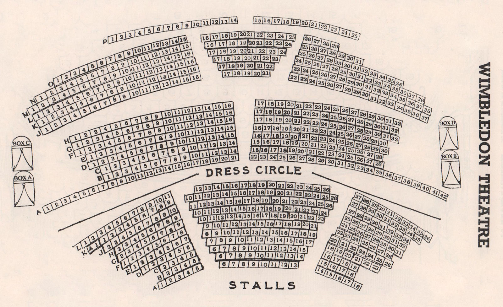 NEW WIMBLEDON THEATRE vintage seating plan. London 1937 old vintage print