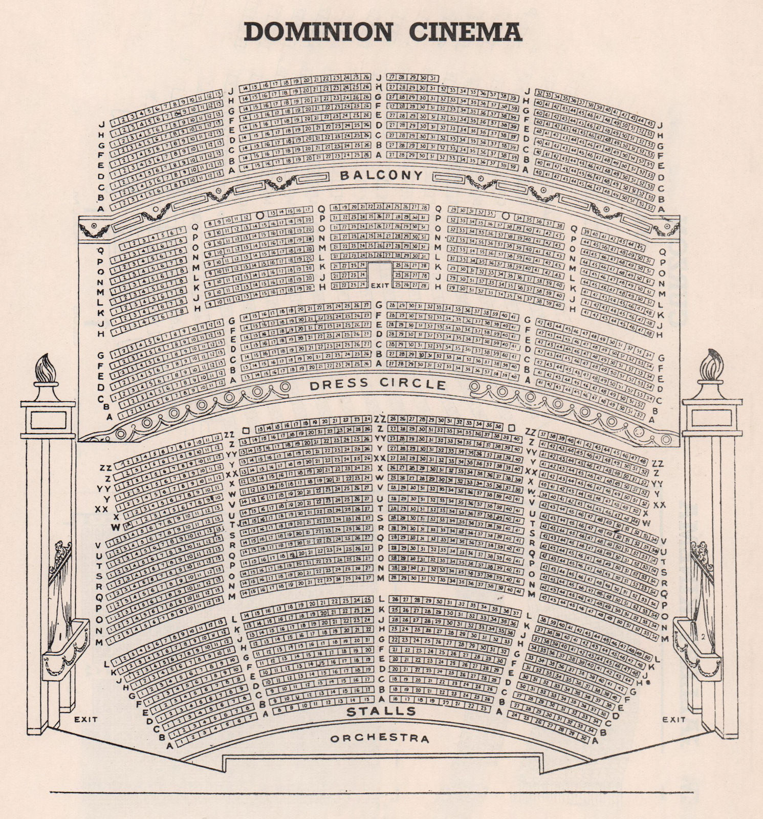 DOMINION CINEMA now THEATRE vintage seating plan. Tottenham Court Rd London 1937