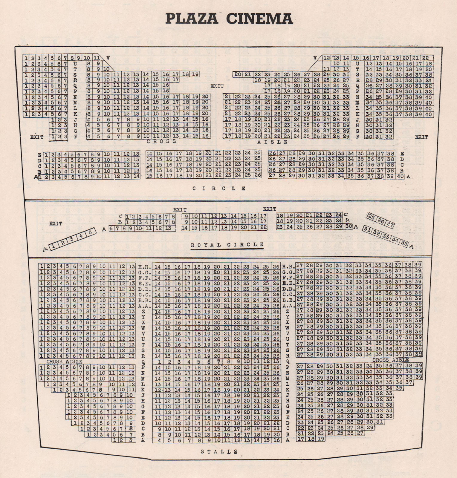 PLAZA CINEMA now VUE PICCADILLY Lower Regent Street vintage seating plan 1937