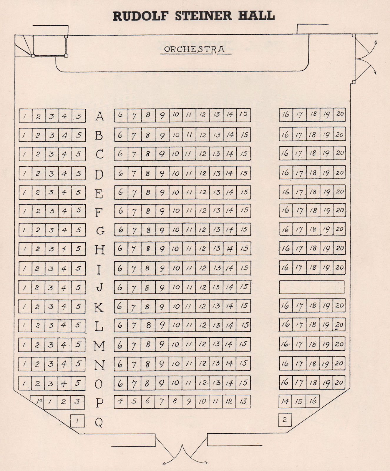 RUDOLF STEINER HALL/THEATRE vintage seating plan. Park Road, Marylebone 1937