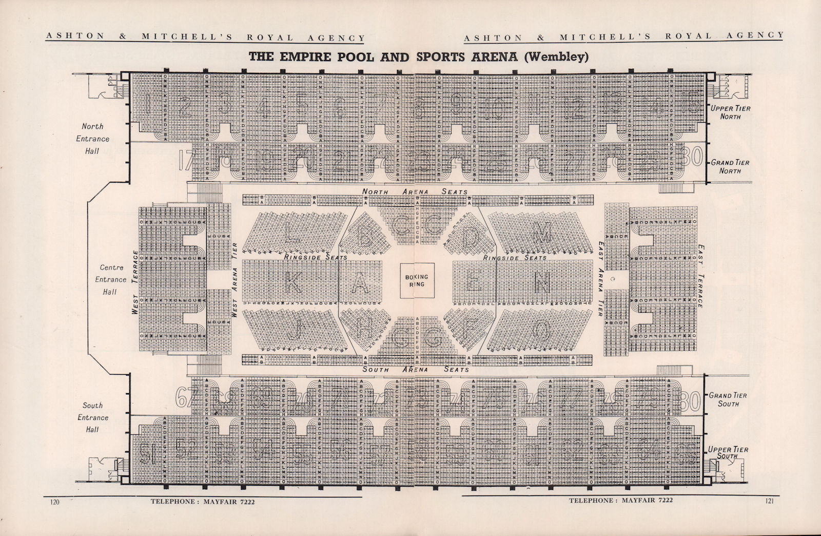 EMPIRE POOL & SPORTS ARENA vintage seating plan. Now WEMBLEY ARENA. London 1937