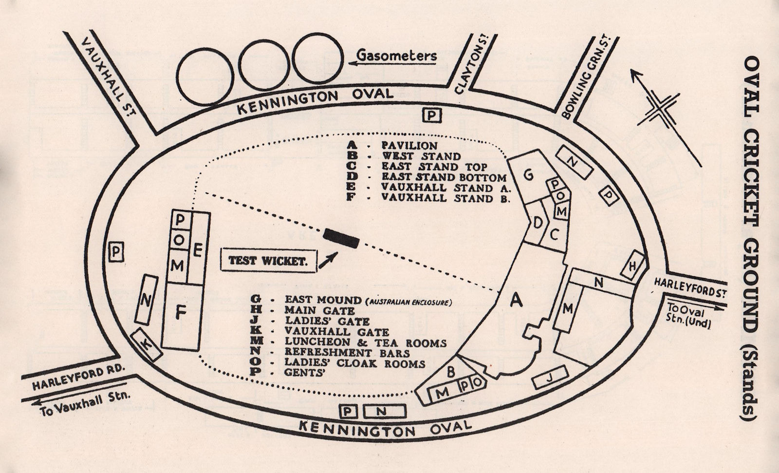 OVAL CRICKET GROUND vintage seating plan. London 1937 old vintage print