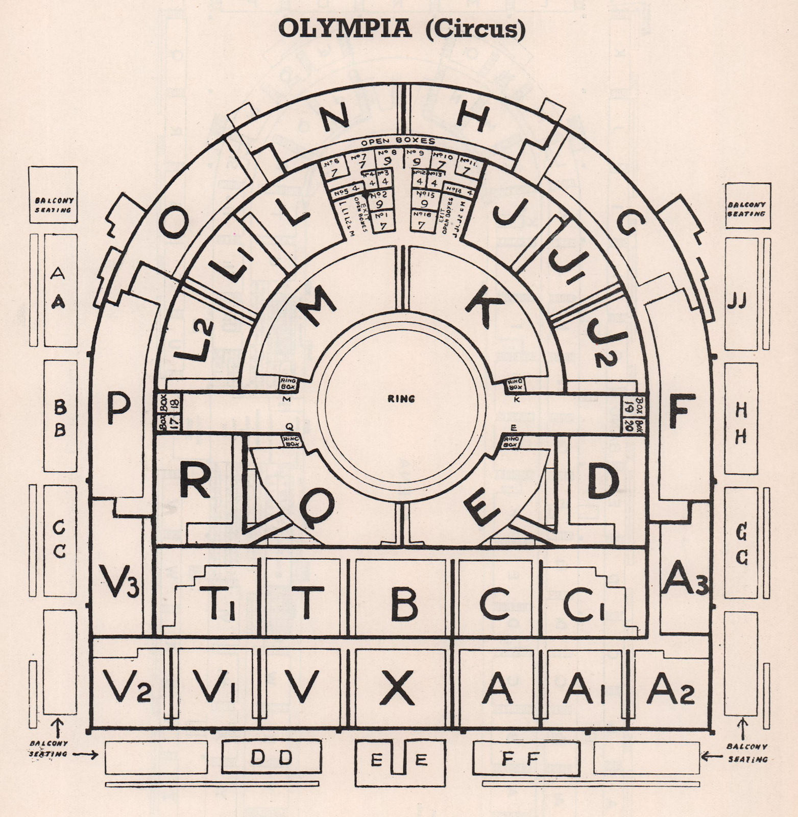 OLYMPIA CIRCUS PLAN vintage seating plan. London. Event venue 1937 old print
