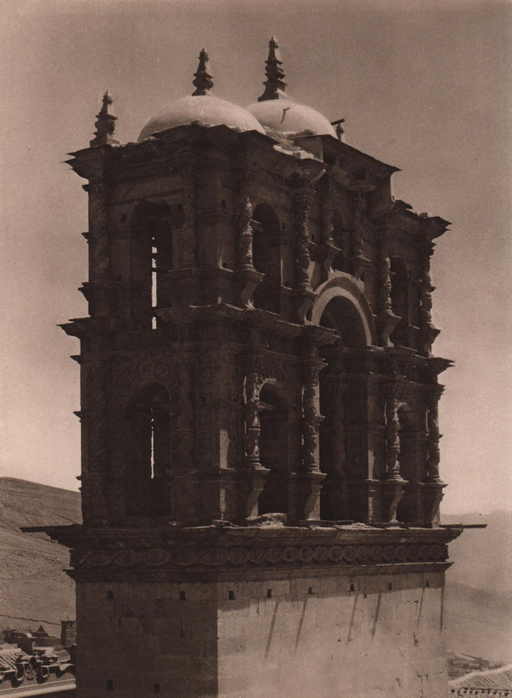 The tower of the Jesuit Church at Potosi. Bolivia 1928 old vintage print