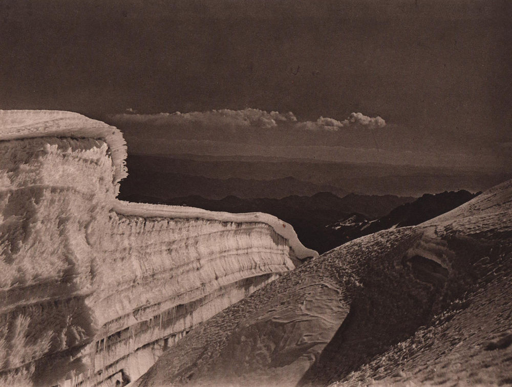 An edge of the Atoromachuma Glacier, Kimsa Cruz range. Bolivia 1928 old print
