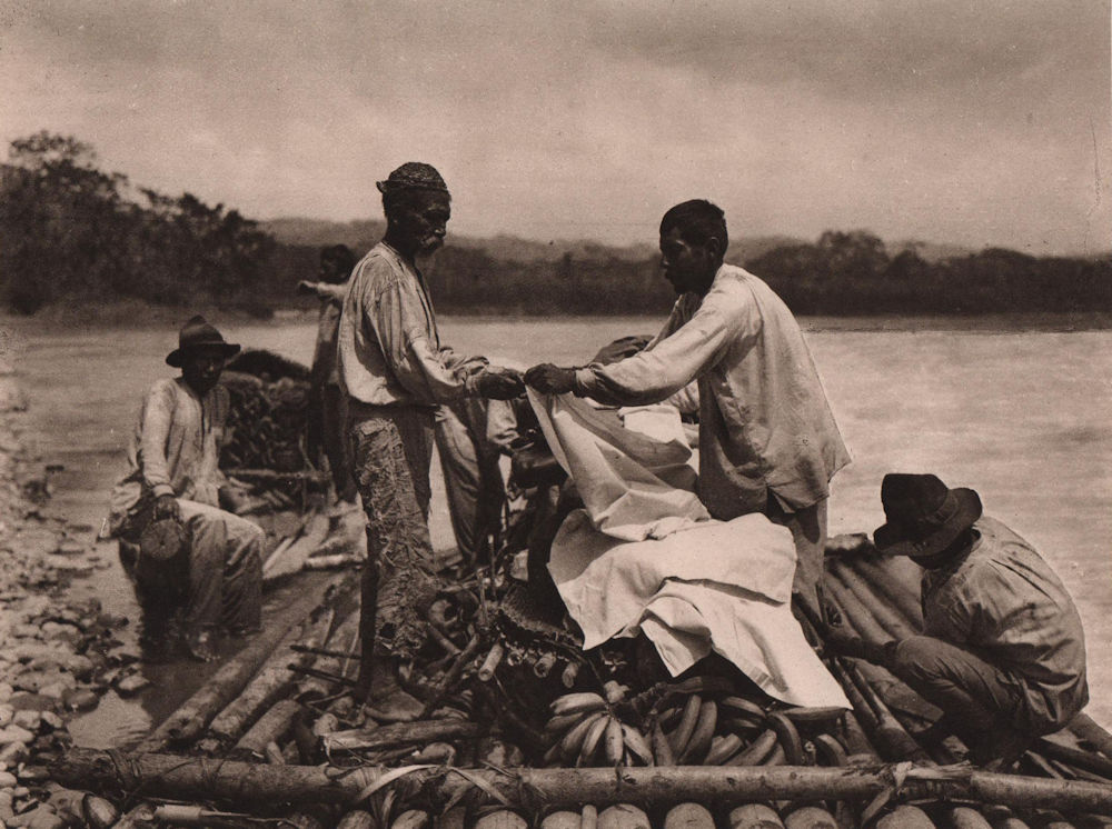 Barter on the River Beni. Huapi bark, Bananas. Bolivia 1928 old vintage print