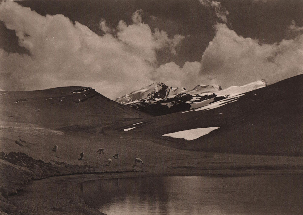 A glacier lake in the region of Chacaltaya 14,600 feet. Bolivia 1928 old print