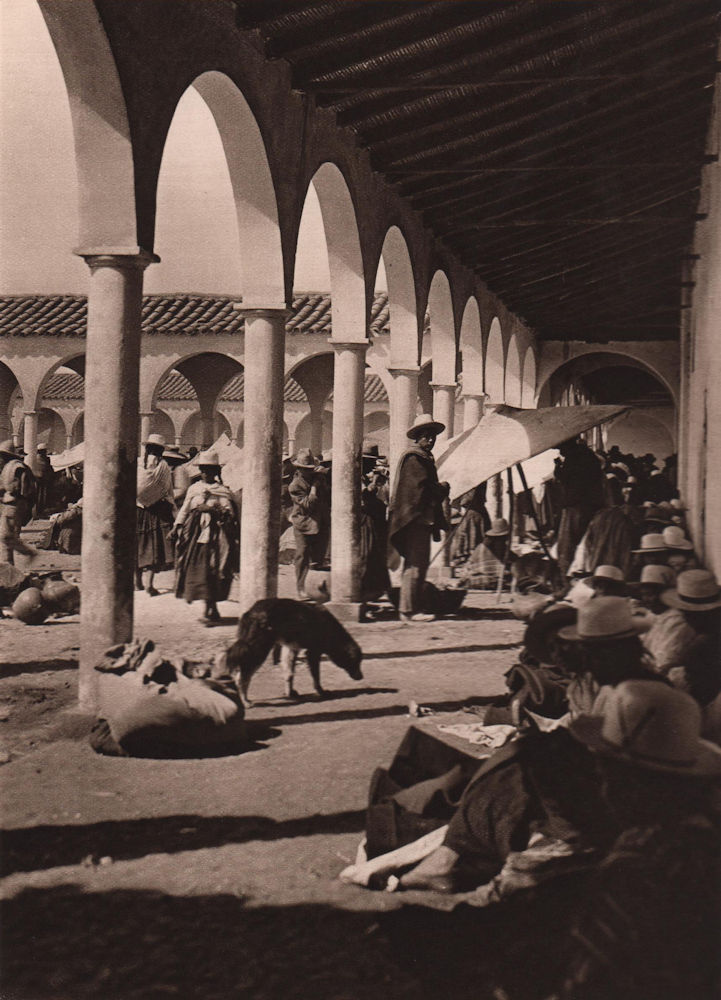 Market place at Cliza, near Cochabamba. Bolivia 1928 old vintage print picture