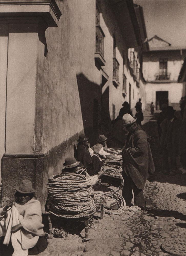 Indian women selling lassoos in the streets of La Paz. Bolivia 1928 old print
