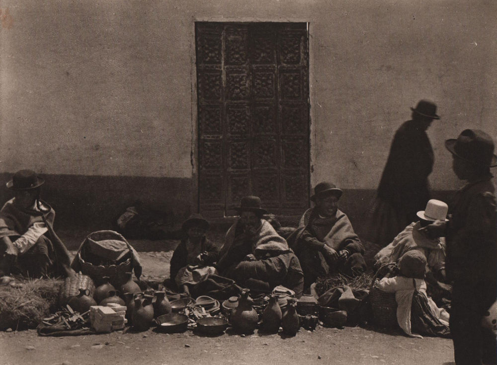 Women selling chuño preserved potatoes La Paz Street market. Bolivia 1928