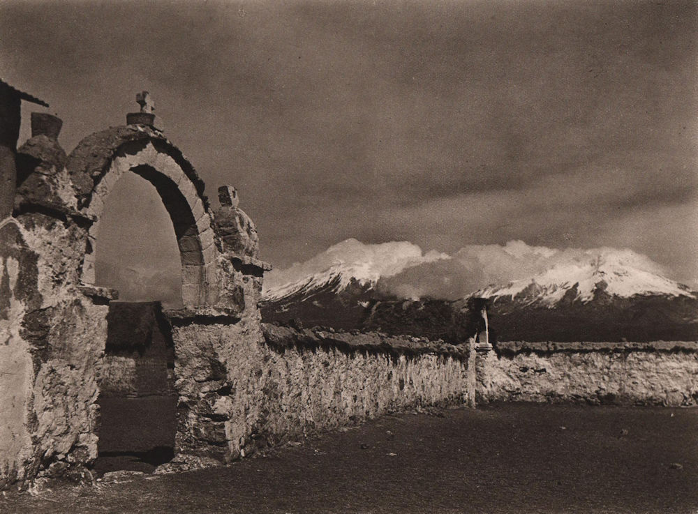 Part of the church wall at Sajama. Bolivia 1928 old vintage print picture