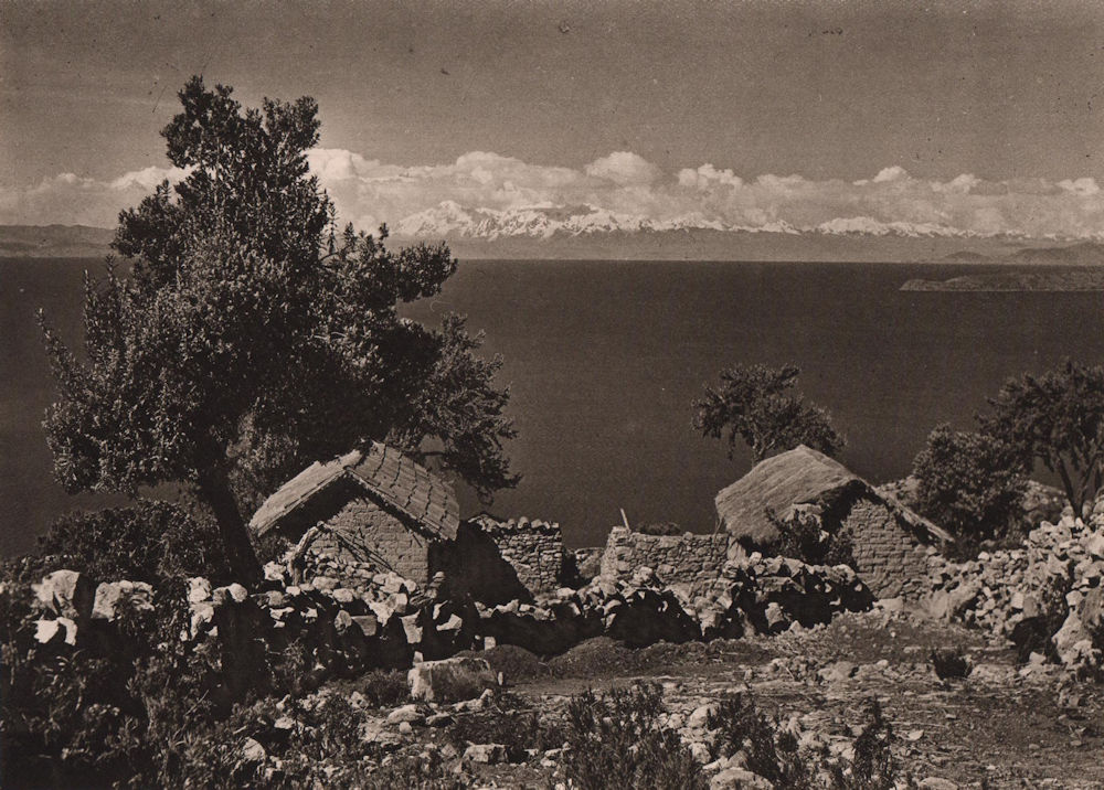 Lake Titicaca from Isla del Sol. Cordillera Real Mount Illampu. Bolivia 1928