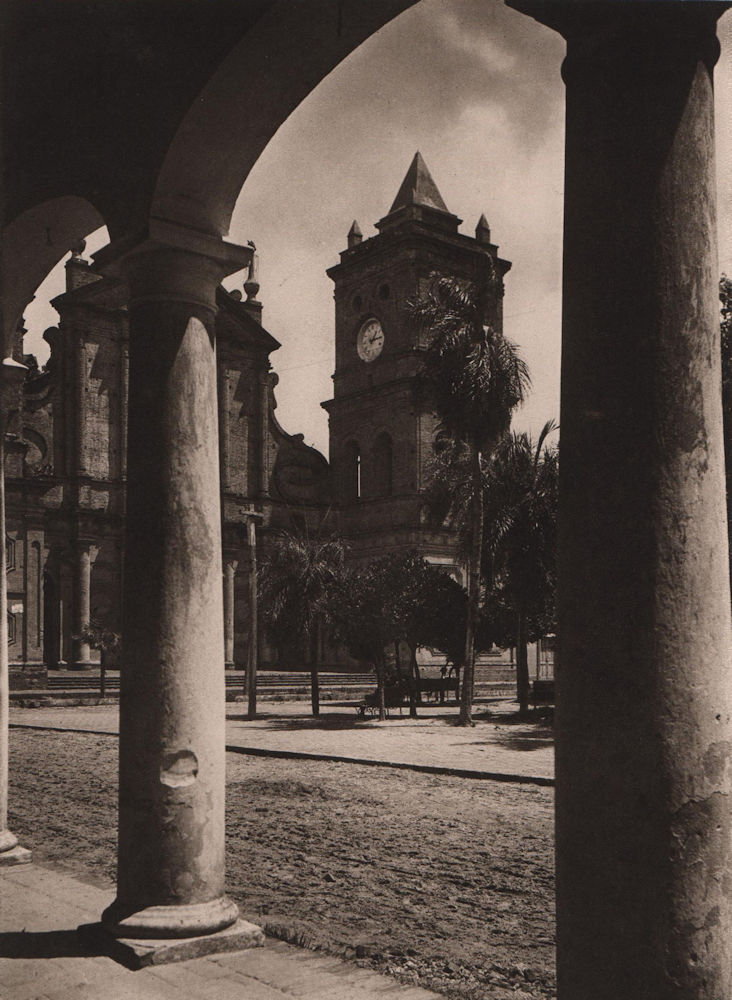 The Plaza and the Cathedral at Santa-Cruz de la Sierra. Bolivia 1928 old print