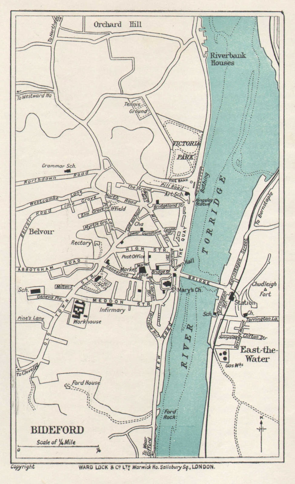BIDEFORD vintage tourist town city resort plan. Devon. WARD LOCK 1926 old map