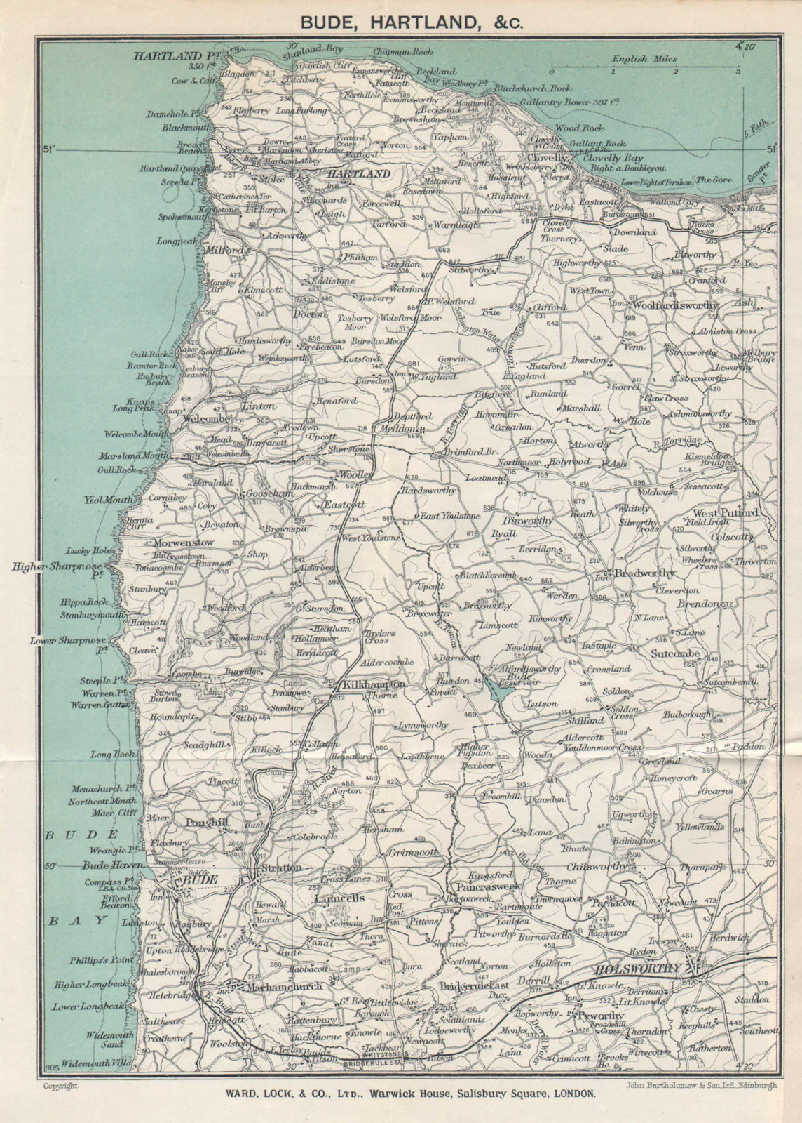 HARTLAND vintage map. Bude Clovelly Holsworthy. North Devon. WARD LOCK 1928