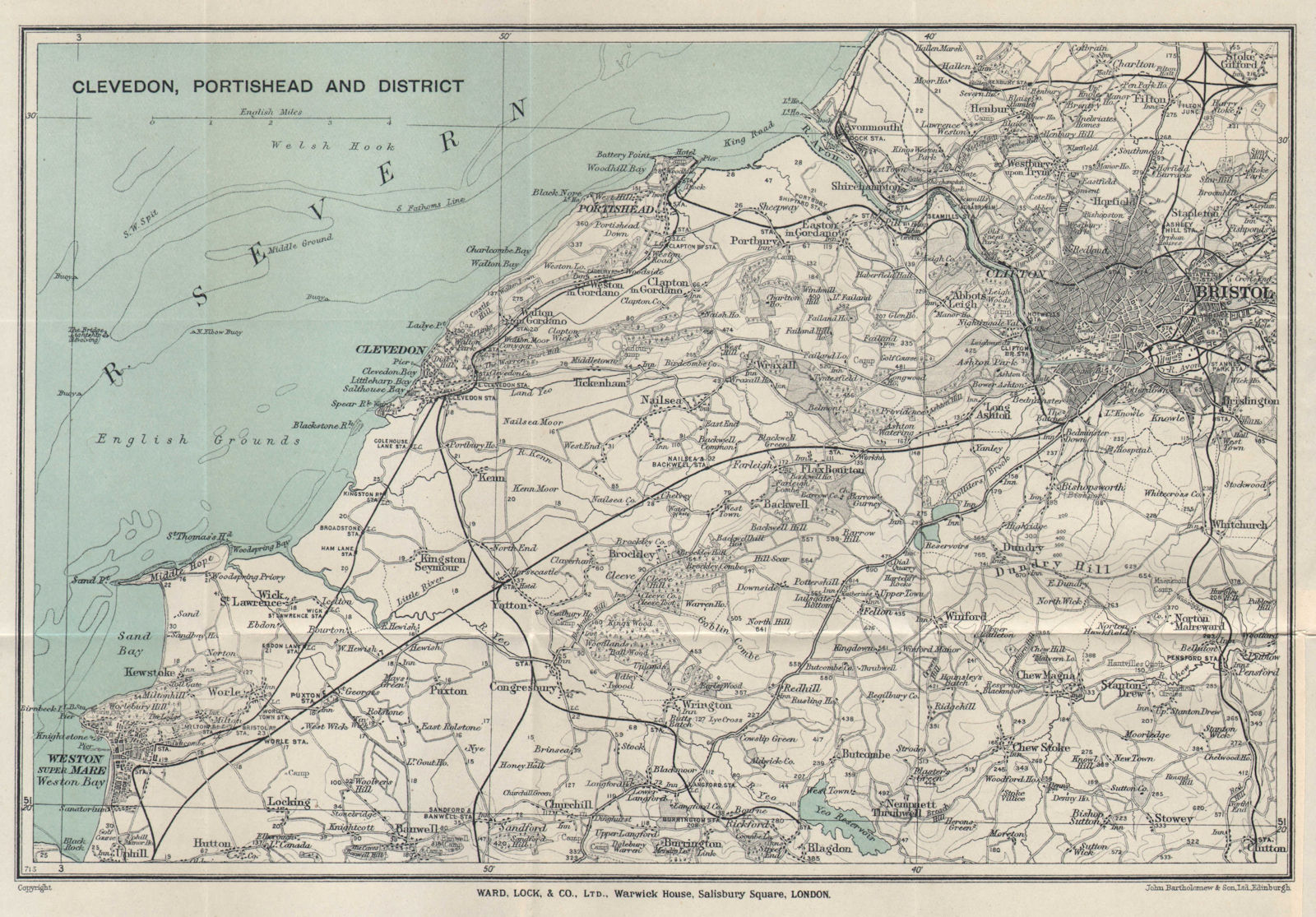 SOMERSET COAST Clevedon Portishead Weston-super-Mare Bristol WARD LOCK 1928 map