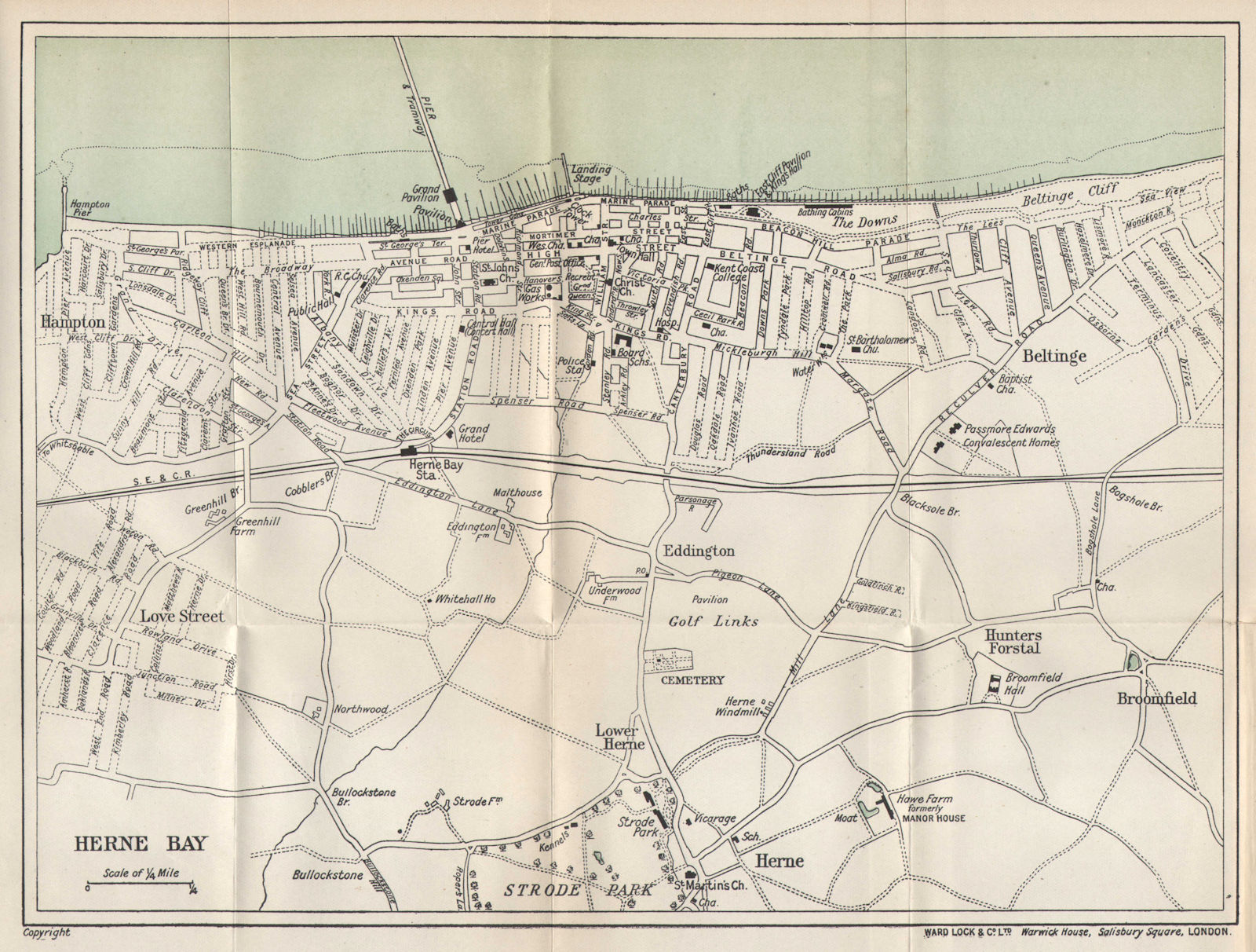 HERNE BAY vintage tourist town city resort plan. Kent. WARD LOCK 1919 old map