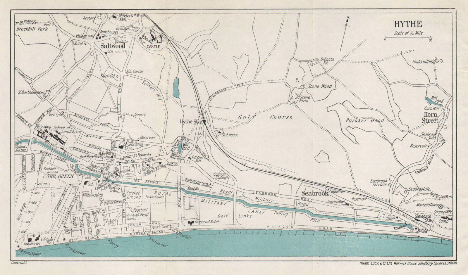 HYTHE vintage tourist town city resort plan. Kent. WARD LOCK 1928 old map