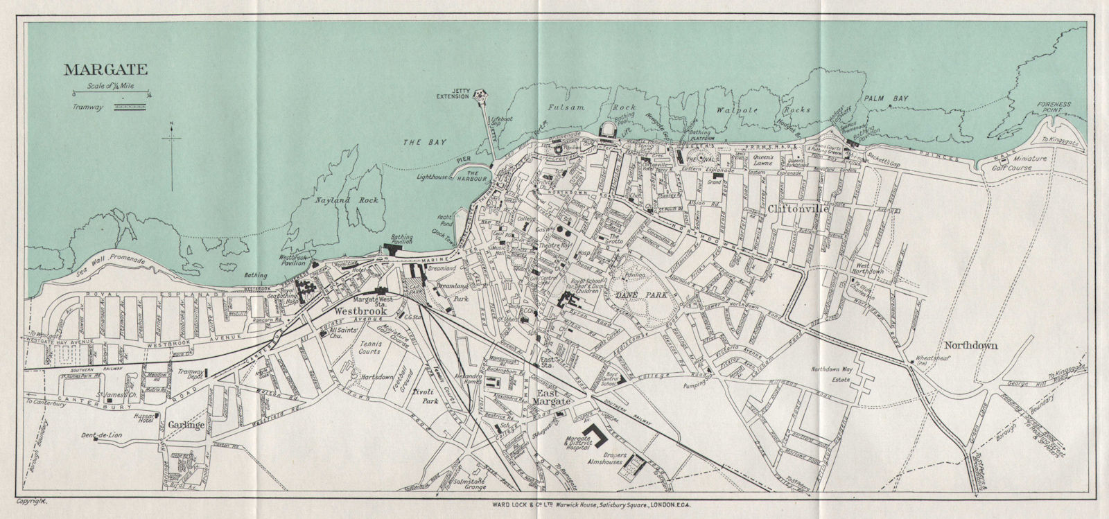 MARGATE vintage town city plan. Westgate-on-Sea Birchington. WARD LOCK 1937 map